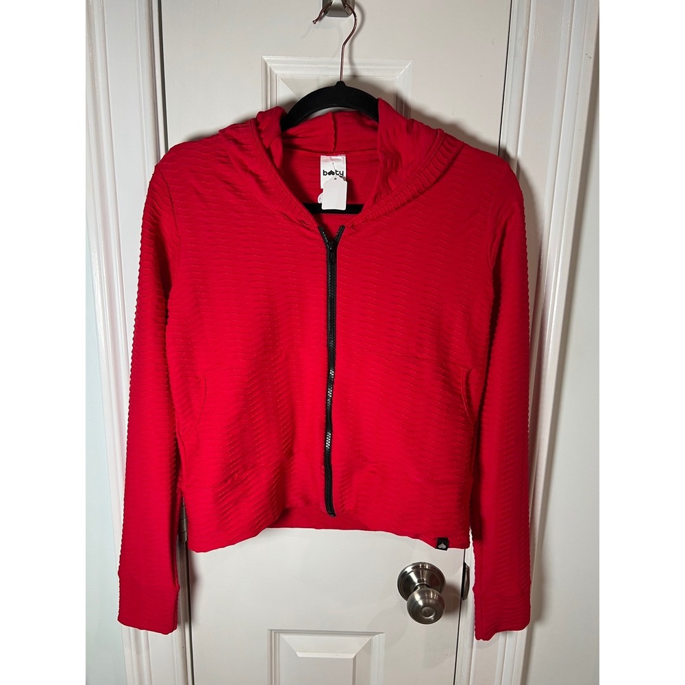 Booty by Brabants Red Textured Honeycomb Full Zip Hoodie Activewear Jacket